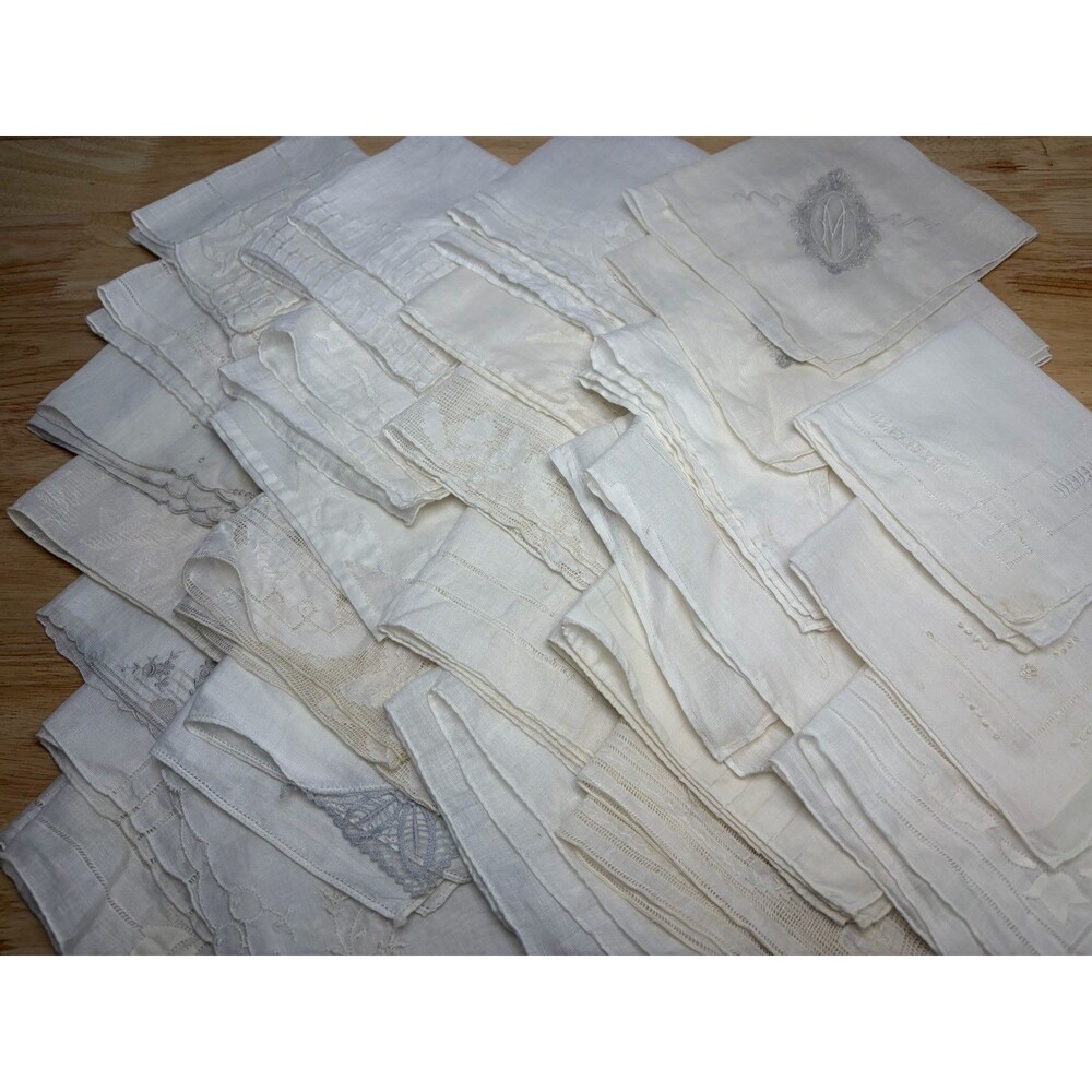 27 Vintage Hankies Handkerchiefs White Off White Wedding Resellers Lot No Stains